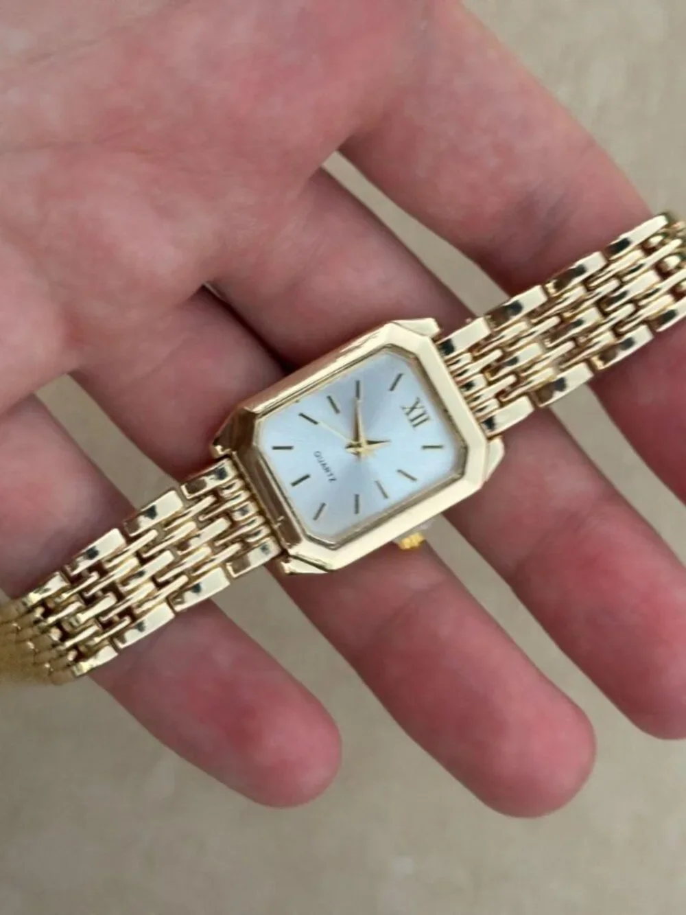 Retro Gold Rectangle Link Band Watch Old Money OS